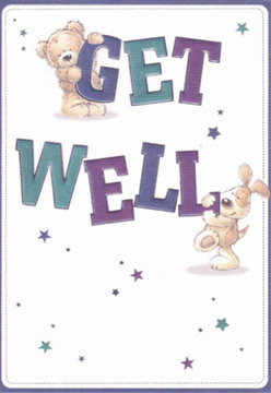 The comforting embrace of Yeading's close-knit community shines through this whimsical get well card, where a cuddly teddy bear balances atop the vibrant 'GET' and a lively puppy nestles under the welcoming 'WELL.' Their plush fur and gentle expressions seem to offer a virtual hug, recalling the warmth of neighbours caring for one another on Drayton Gardens or Willow Tree Lane. Accents of rich purple and teal infuse the bold text with energy, while twinkling star motifs spread across a pristine white background like well-wishers lighting up a grey day. The composition carries the same nurturing touch found in a thoughtfully arranged bouquet from Florist Yeading-each visual detail purposeful and brightening. The uplifting mood, alive with playful innocence and authenticity, reflects the character of Yeading itself: resilient, caring, and quietly joyful. As the card's characters pass along their heartfelt wishes, one can vividly imagine a matching bouquet arriving at a local doorstep, bringing with it the floral equivalent of gentle reassurance and hope. The overall design is both delightful and calming-an artistic expression of recovery sent from the heart of Yeading.
